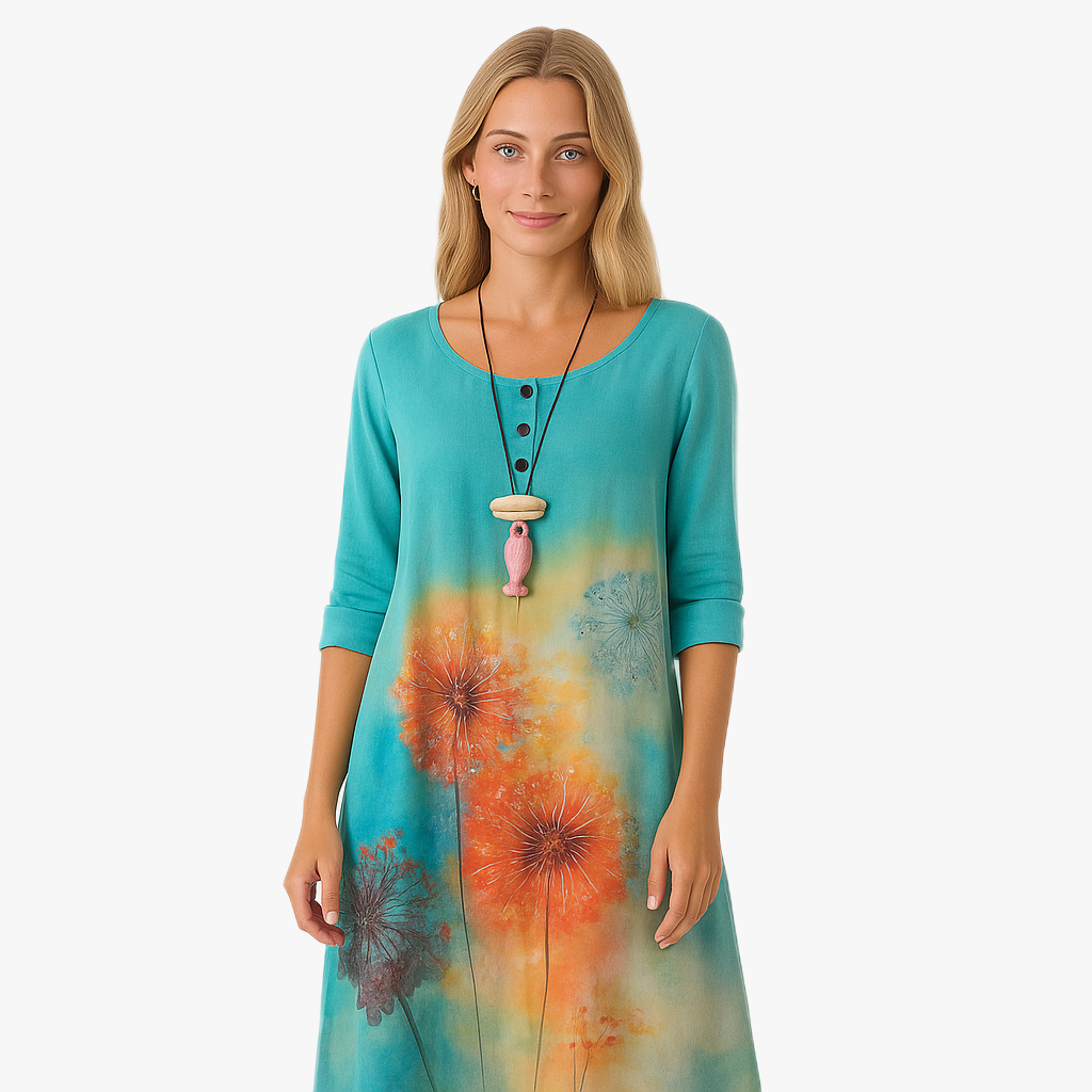 Florales Damenkleid mit langen Ärmeln