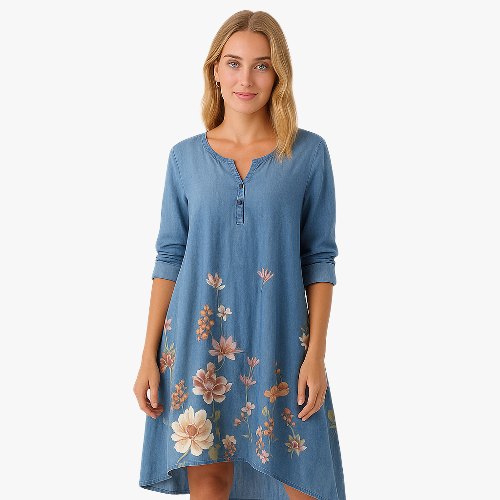 Florales Damenkleid mit langen Ärmeln