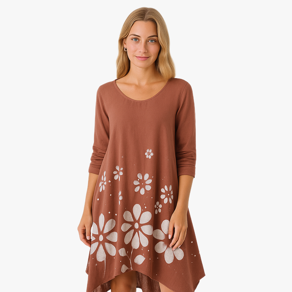 Florales Damenkleid mit langen Ärmeln