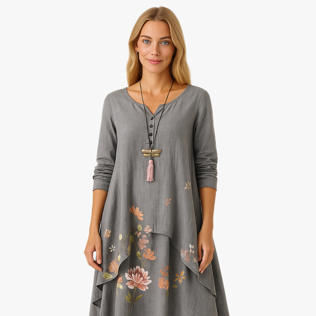 Florales Damenkleid mit langen Ärmeln