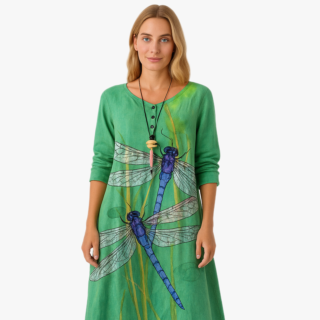 Florales Damenkleid mit langen Ärmeln