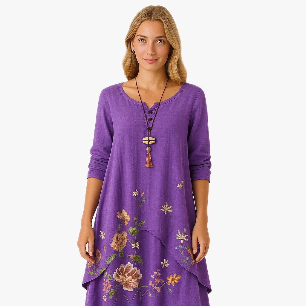 Florales Damenkleid mit langen Ärmeln