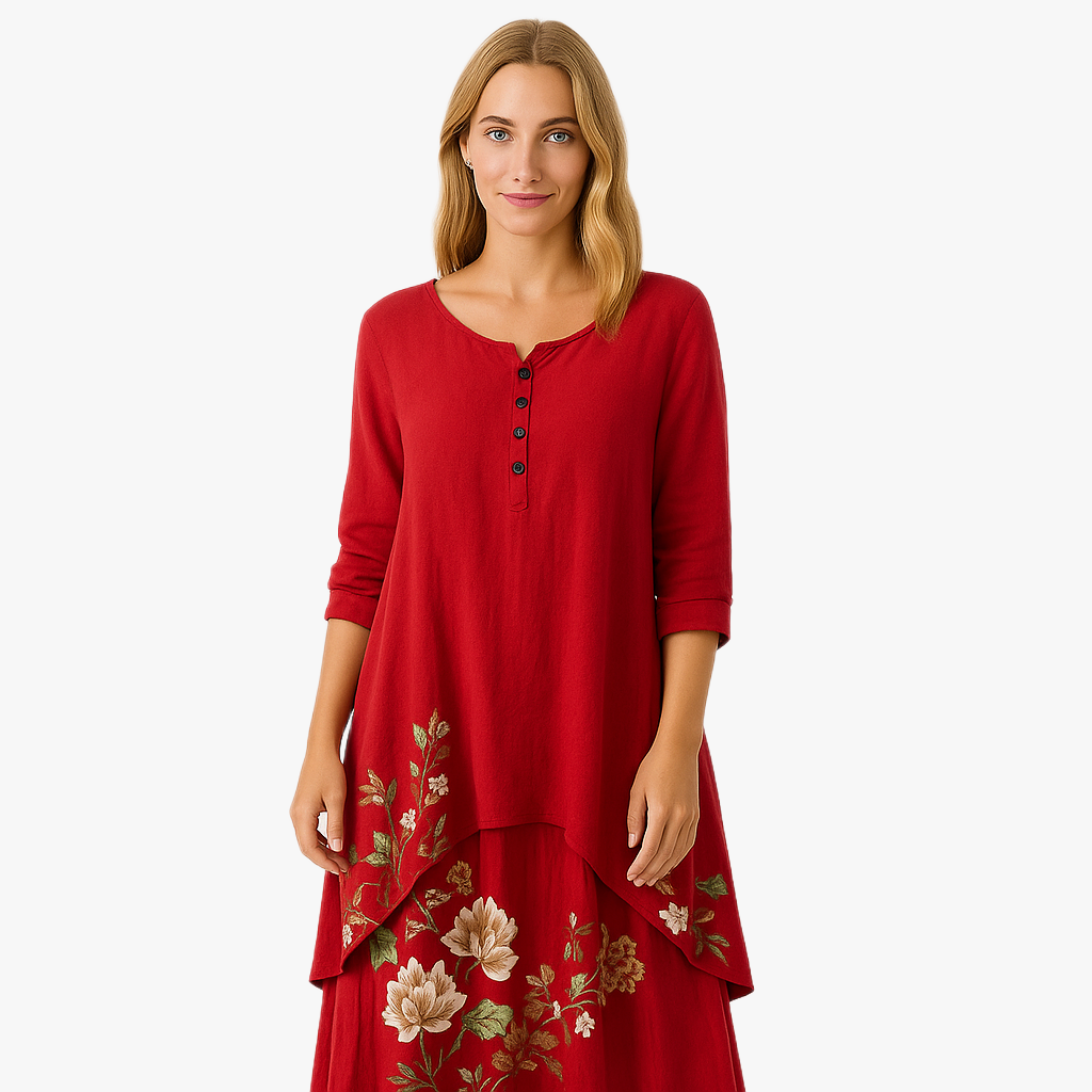 Florales Damenkleid mit langen Ärmeln