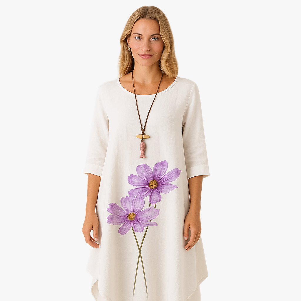 Florales Damenkleid mit langen Ärmeln