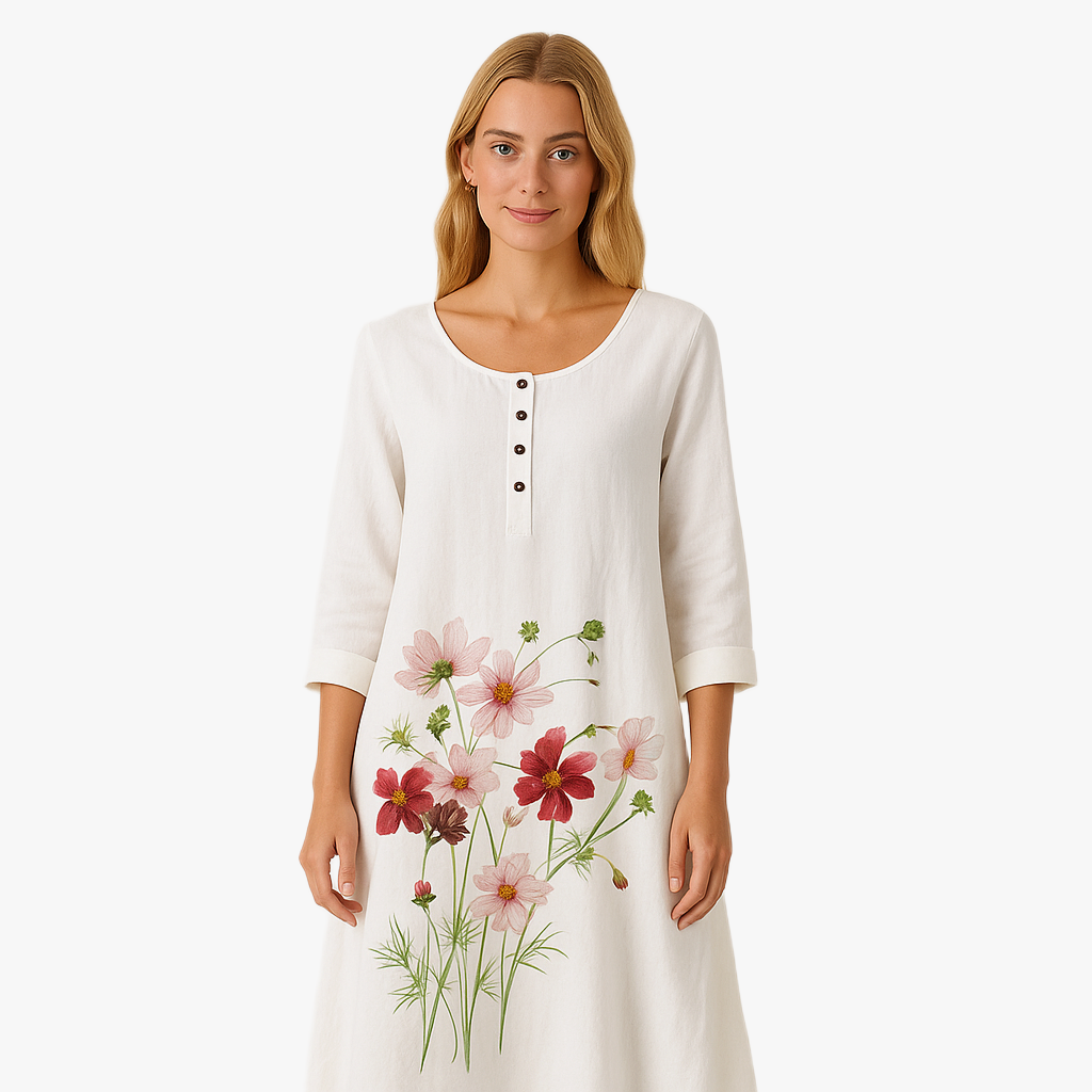 Florales Damenkleid mit langen Ärmeln